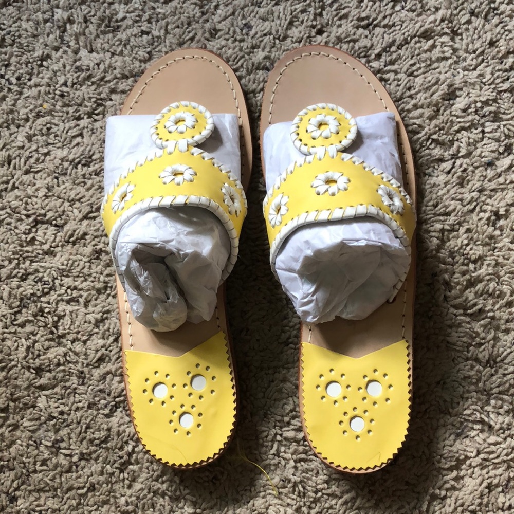 Yellow and white Jack Rodgers sandals